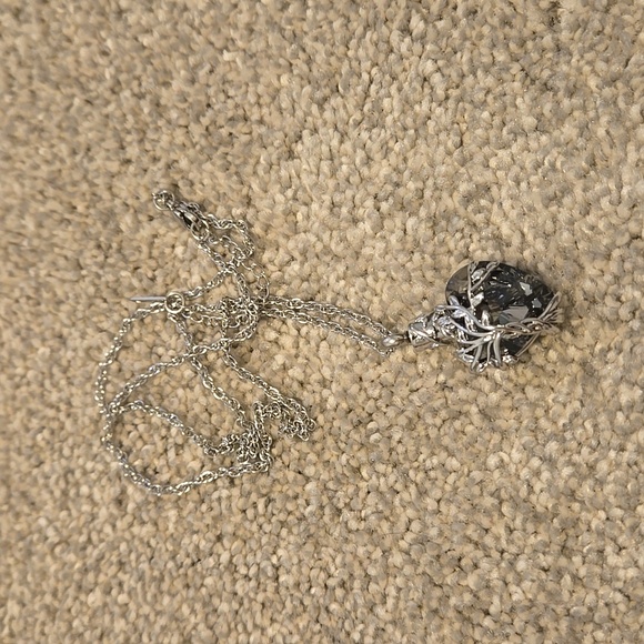 Heart Tree of Life Urn Necklace for Ashes Silver Stainless Steel Black Crystal - Picture 2 of 4